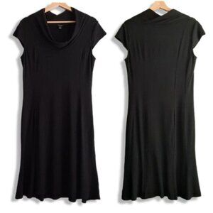 ANN TAYLOR Cowl Neck Stretchy Short Sleeve Comfy Knee Length Dress Black Sz 8